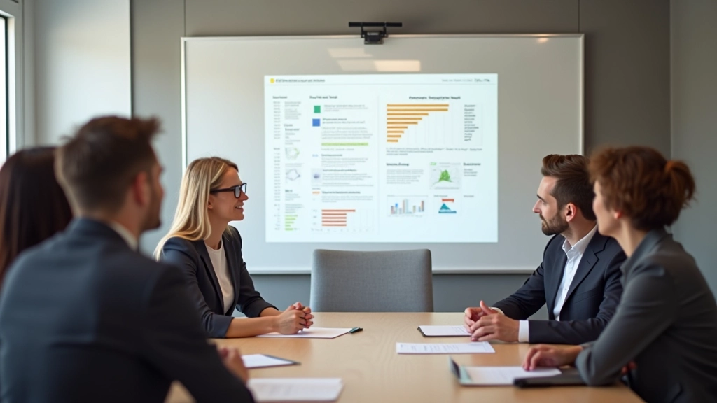 Équipe en réunion de stratégie avec tableau blanc montrant l'analyse des risques