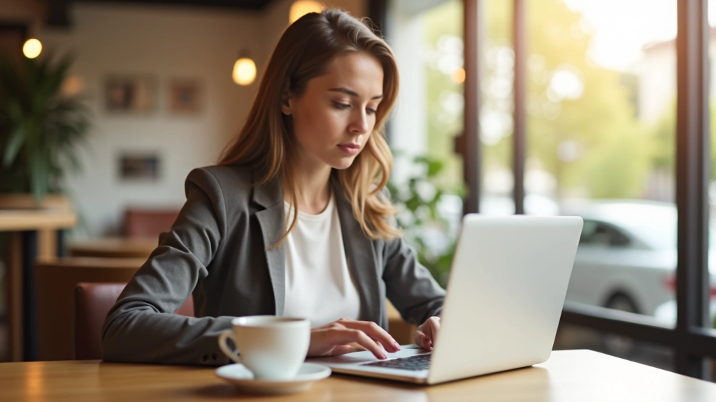 Jeune femme travaillant sur un ordinateur portable avec données financières visibles à l'écran